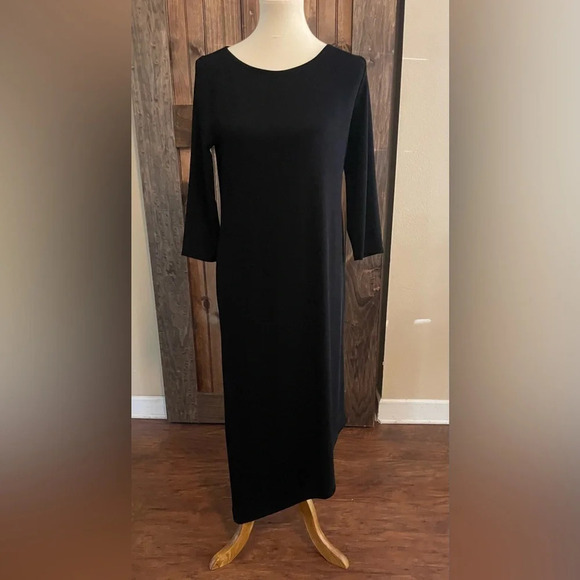 Chicos Travelers Slinky Dress Asymmetrical Hem Black Wrinkle Free Size 0 Small - Picture 1 of 10